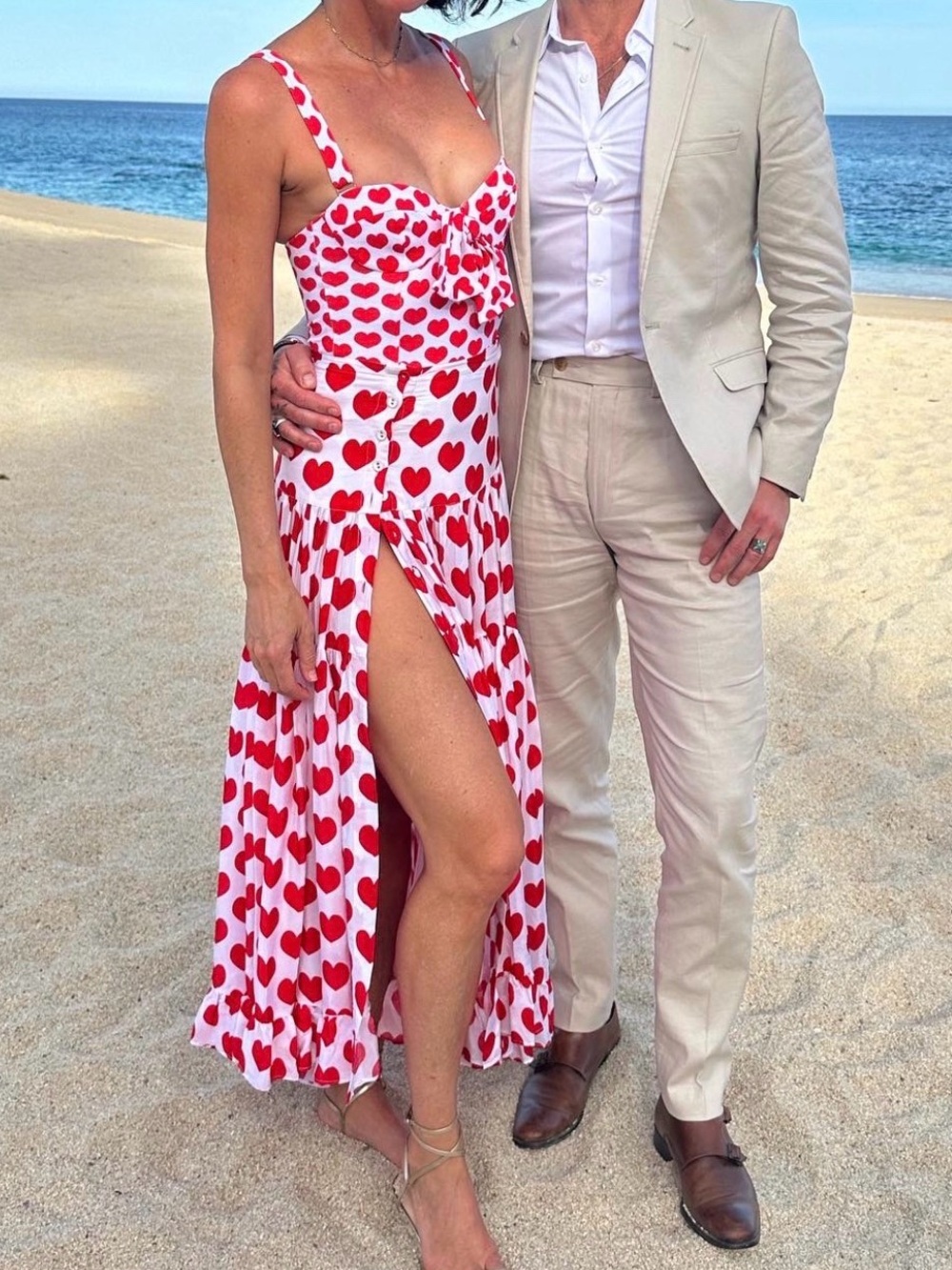 ALEXANDRA MIRO Red Heart Print Midi 2 piece with Side Slit XS